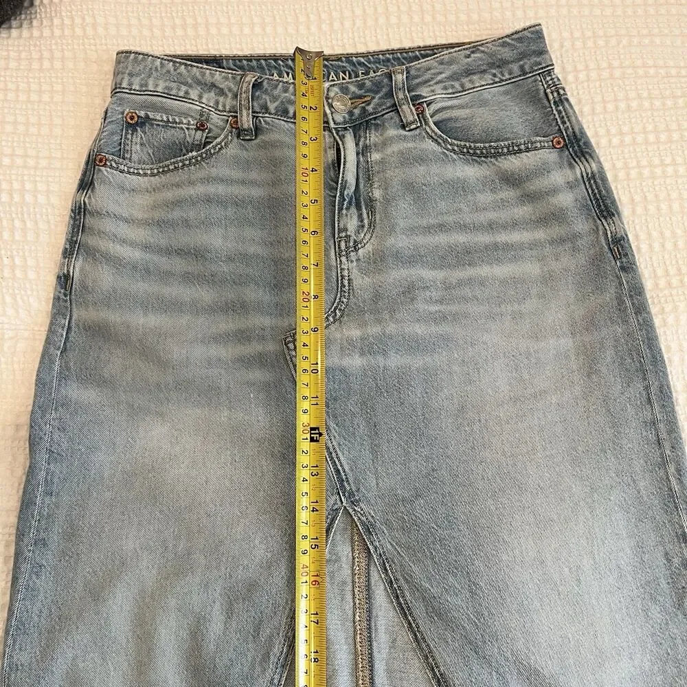 AE Dreamy Drape Low-Rise Denim Maxi Skirt Size 0 American Eagle - Picture 4 of 14